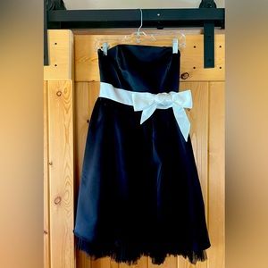 Black strapless dress with off-white trim